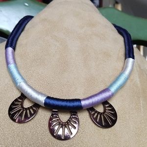 Color Segmented Fabric Necklace Metal Pendants